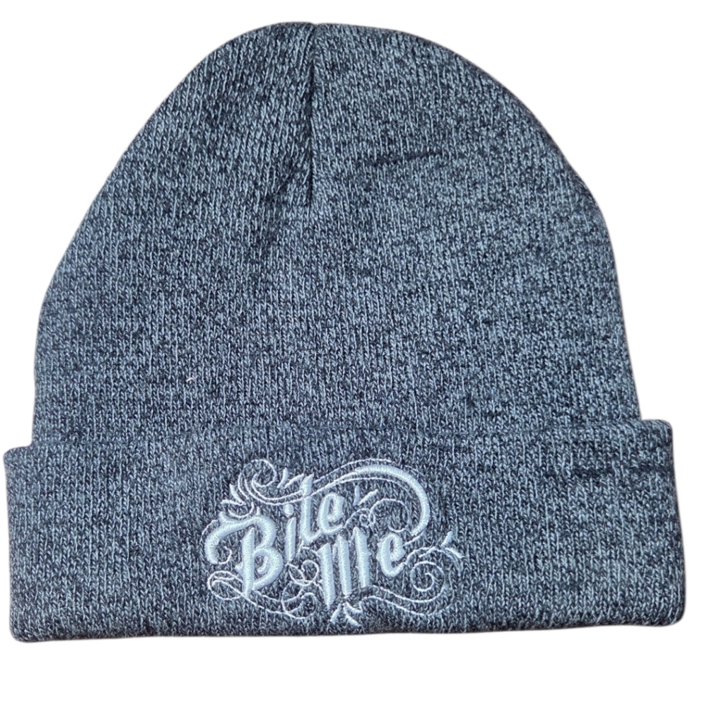 FairyLoot Vampire Beanie - "Bite Me" Embroidered, Dark Gray Heather Knit Cap